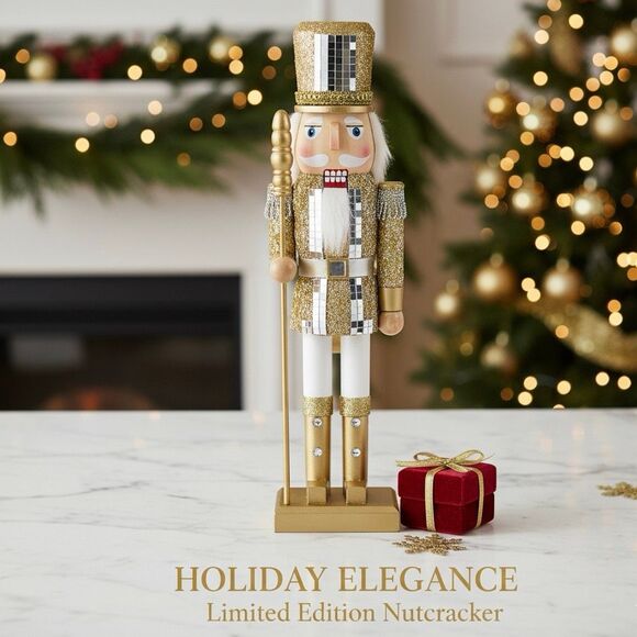 Gold Glitter Disco Hat Soldier Nutcracker 14” North Pole Christmas Home Decor - Picture 2 of 7